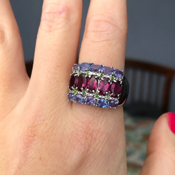 GENUINE Unheated Oval Rhodolite Garnet 6x4mm Tanzanite 925 Silver Ring Size 7 - Picture 8 of 17